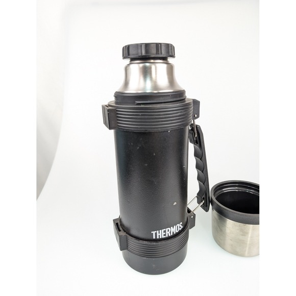 Vintage Thermos 1 Liter Black Stainless Steel Insulated Bottle Stopper #650 - Picture 3 of 9